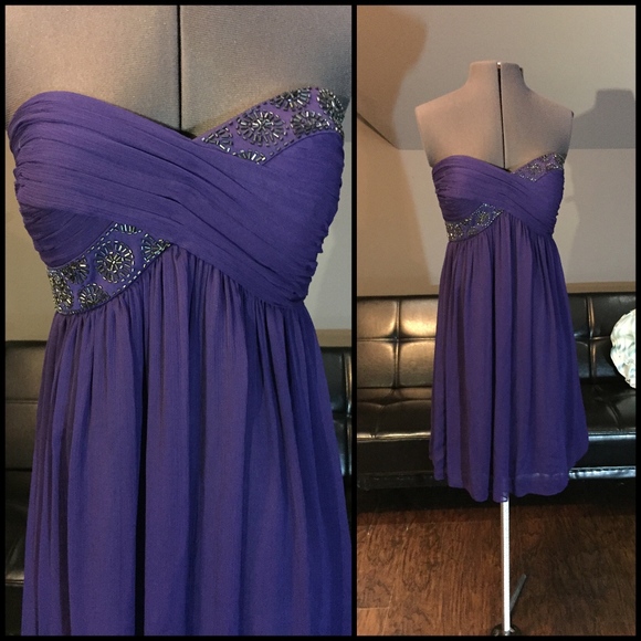 Maggy London Dresses & Skirts - Beaded Strapless Purple Formal Cocktail Dress